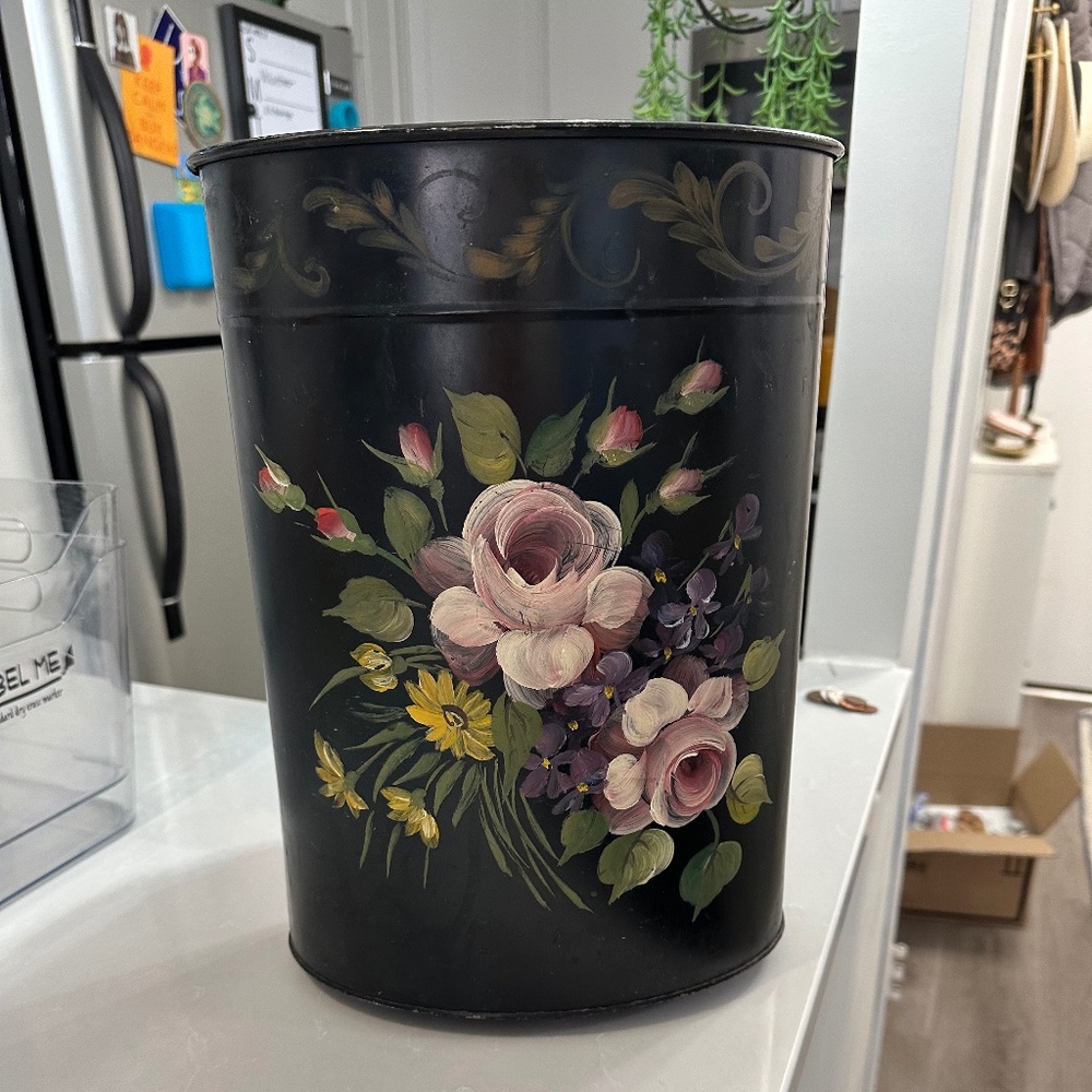 B. H. Doran hand painted wastebasket